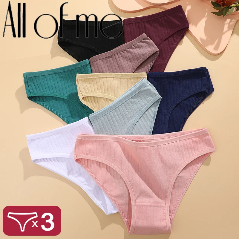 3PCS/SET Cotton Solid Color Women Panties Intimates Lingerie Female Sexy Underwear Briefs Basic Panties for Woman's Underpants