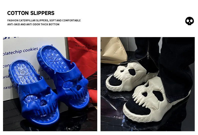 Skull Design Men Slippers Y2K Personalized 2023 Punk Summer Outdoor Slide Thick Sole Platform Beach Non-Slip Male Sandals