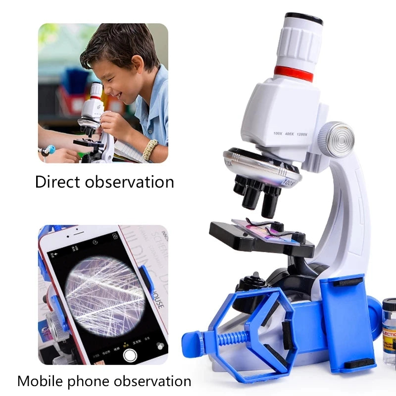 Microscope Kit Lab LED 100/400/1200X Microscope Home School Educational Toy Gift Refined Biological Microscope For Kid Child