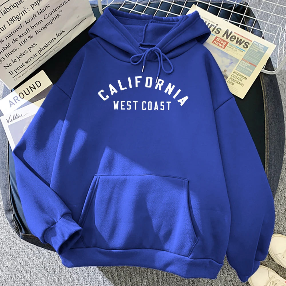 California West Coast Creative Pattern Hoodie Womens Autumn Loose New Hoody O-Neck Casual Sweatshirt Pocket Fleece Womenswear