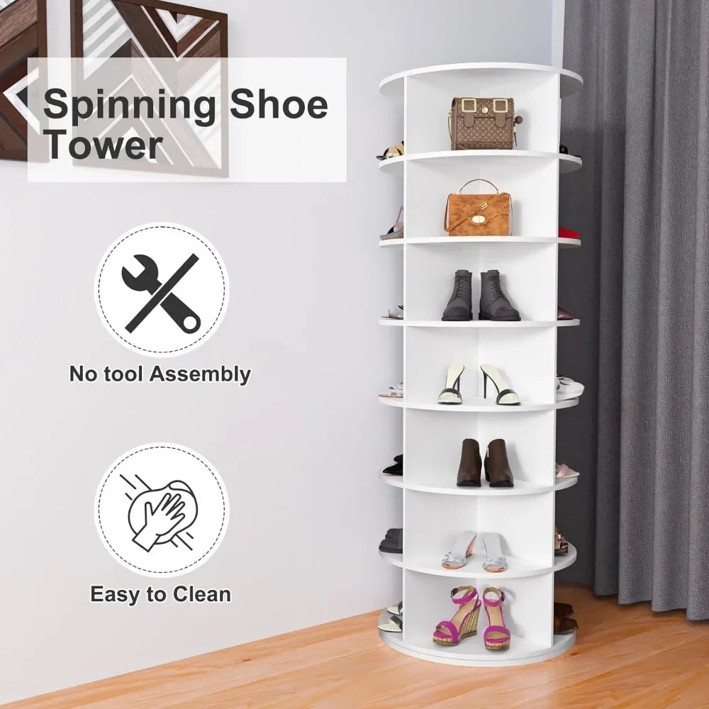 Rotating Shoe Rack, 7-Tier Spinning Shoe Rack, Free Standing Rotating Tower 360°, Space-Saving Revolving Organizer for Entryway