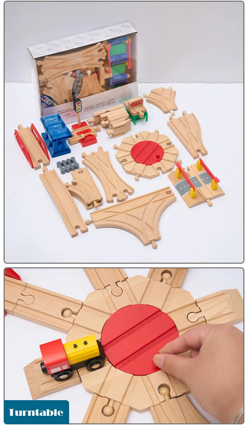 Wood Railway Track Set Expansion Package DIY Building Blocks Accessories Tracks Fit for Biro Wooden Tracks Kids Educational Toys