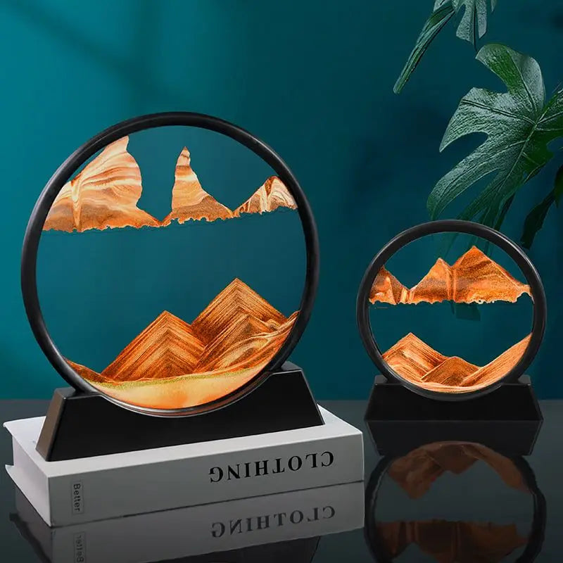 Moving Sand Art Picture Round Glass 3D Hourglass Deep Sea Sandscape In Motion Display Flowing Sand Frame 7 inch For home Decor