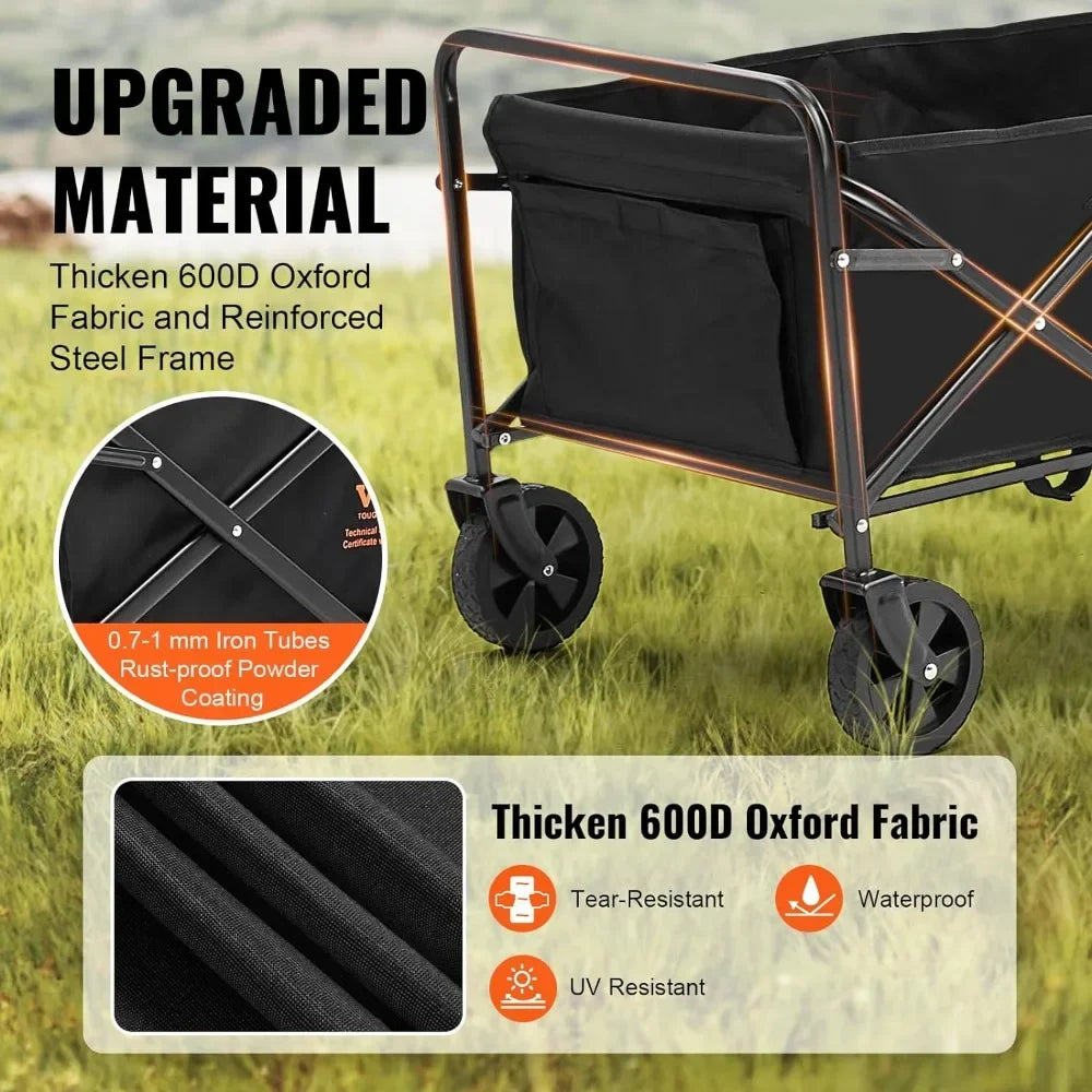 Collapsible Folding Wagon Cart, 220lbs Heavy Duty Wagons Carts Foldable with Wheels, Outdoor Portable Garden Cart Utility