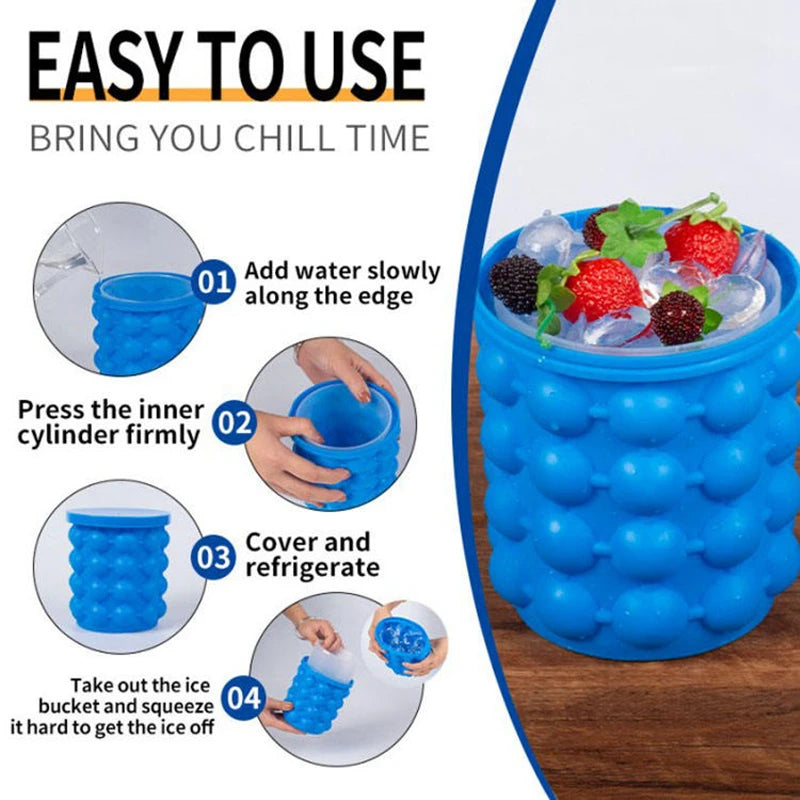 1PC Silicone Ice Bucket 2 in 1 Large Mold With Lid Portable Cooler Cube Freeze Tray Drink Whiskey Wine Beer for Kitchen Bar Tool