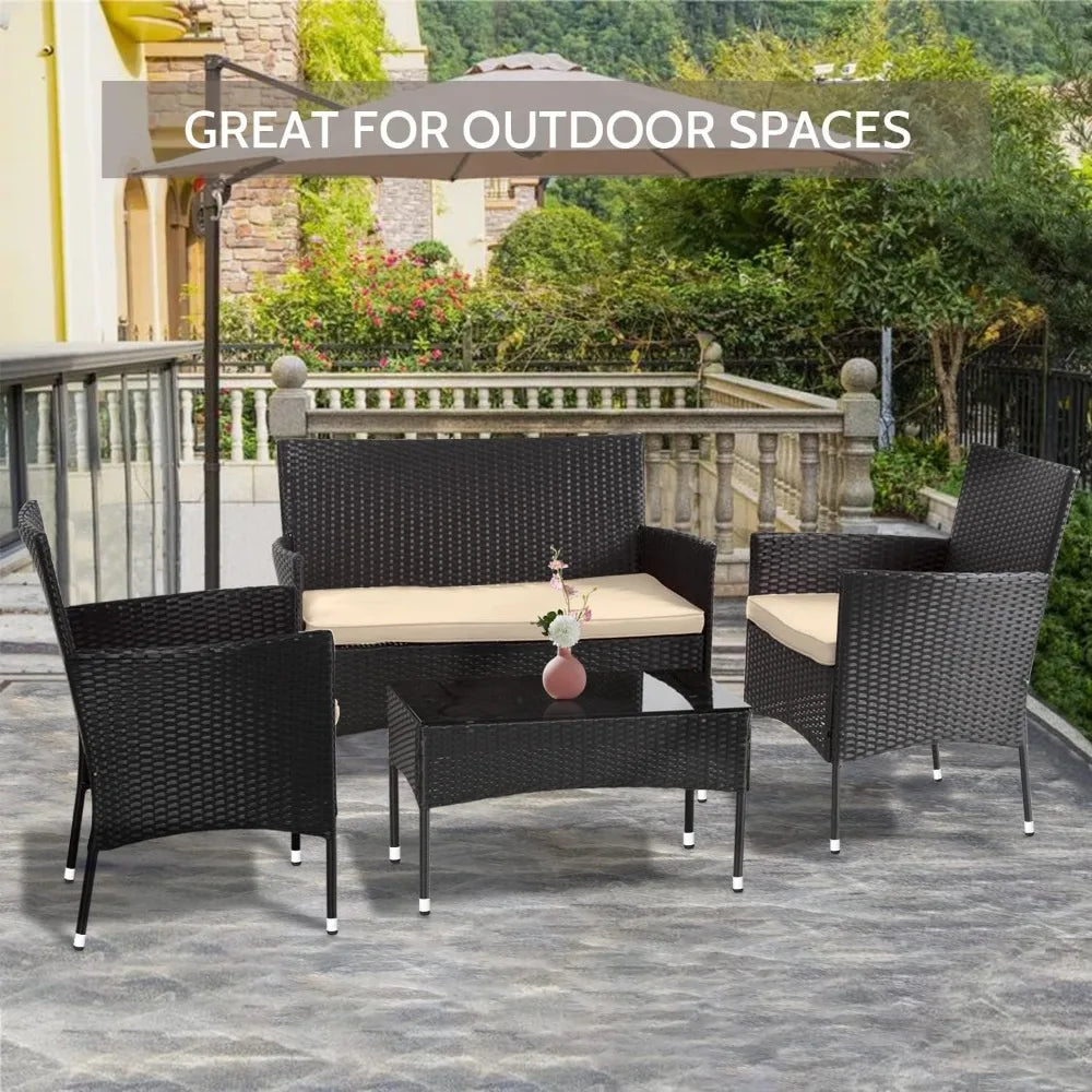 Patio Furniture Set 4 Pieces Outdoor Rattan Chair Wicker Sofa Garden Conversation Bistro Sets for Yard