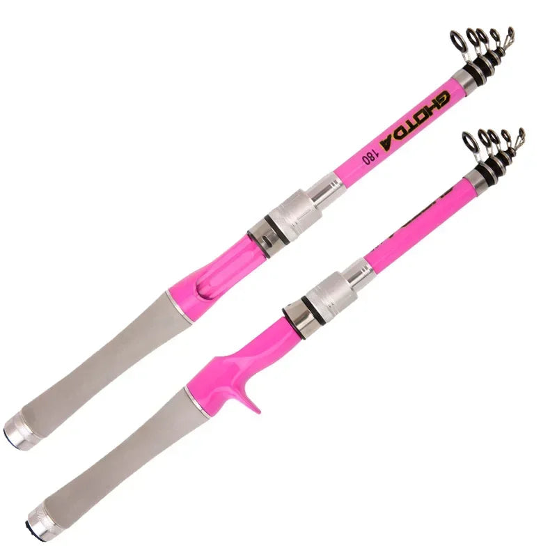 Short Telescopic Mini Fishing Rod Lure Fishing Pink 1.5m 1.8m 2.1m 2.4m Portable Spinning/Casting Jig Rods Travel Carbon Fiber