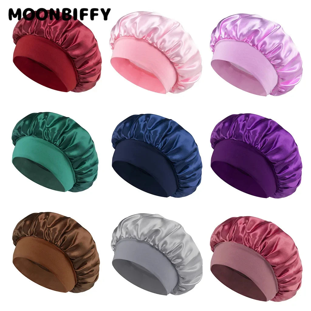 Unisex Head Wrap Elastic Band Cap For Brimmed Night Hat Bath Cap Extra Large Satin Silky Bonnet Sleep with Premium Elastic Band