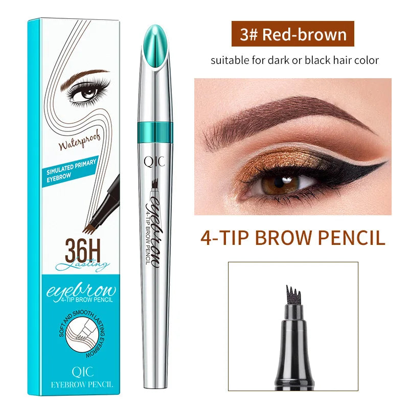 4 Points Eyebrow Pen 3 Colors Liquid Brow Pencil Dark Brown Microblading Eyebrow Pencil Waterproof Eyebrow Tattoo Pen Cosmetics