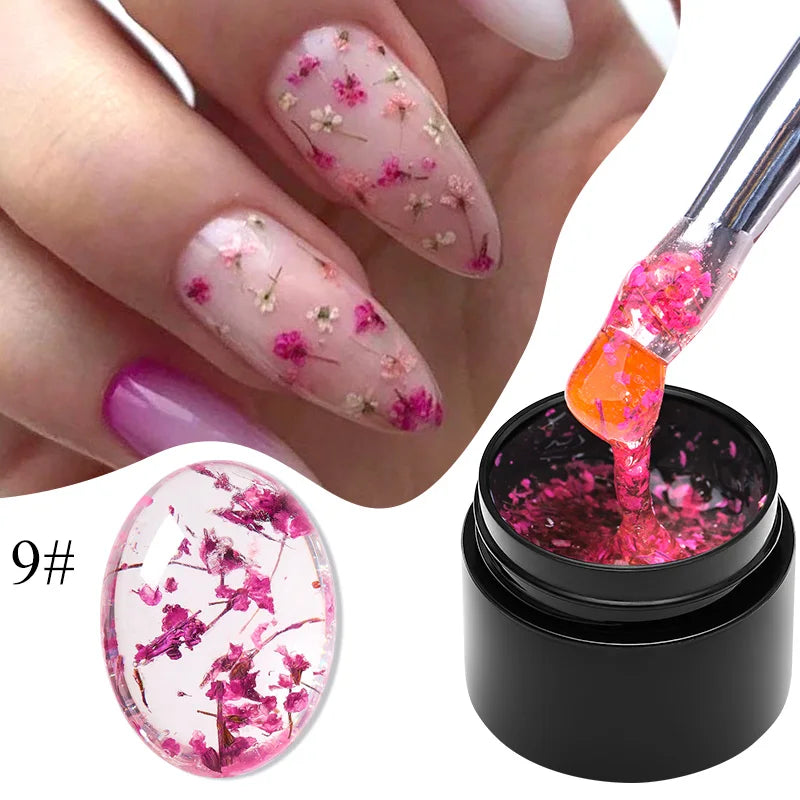 MEET ACROSS Pink Purple Blue Dried Flower Gel Nail Polish Summer Natural Flower Nail Art Painting Soak Off UV LED Gel Varnishes