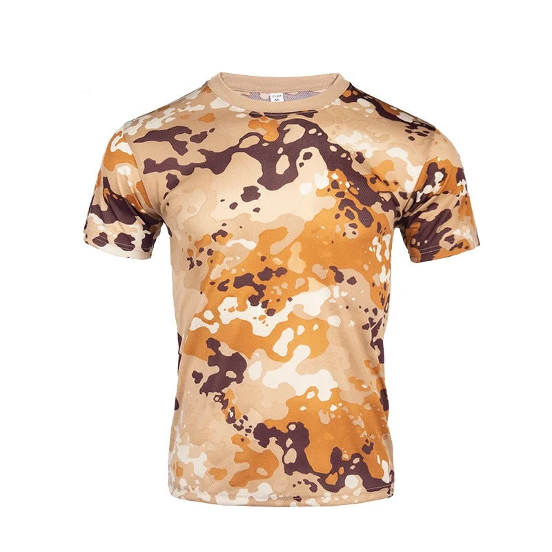 Men Tactical T-shirt Summer Camouflage Quick Dry Short Sleeve O Neck T Shirt Combat Clothes Hunting Camping Shirt