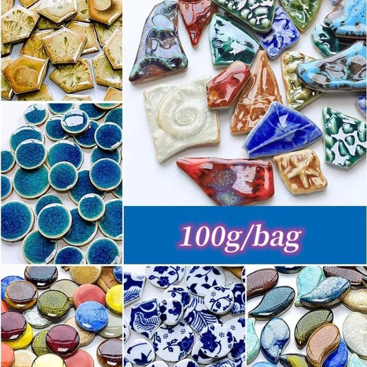 100g Ceramic Mosaic Tiles Multi Color Mosaic Piece DIY Mosaic Making Stones for Craft Hobby Arts Home Wall Decoration