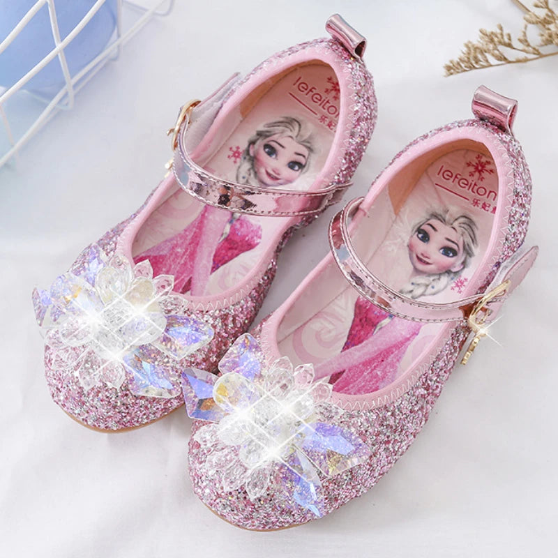 Disney Princess Crystal Shoes New Girls Single Shoes Frozen Aisha Sophia Rhinestones Shoes Performance Party Shoes