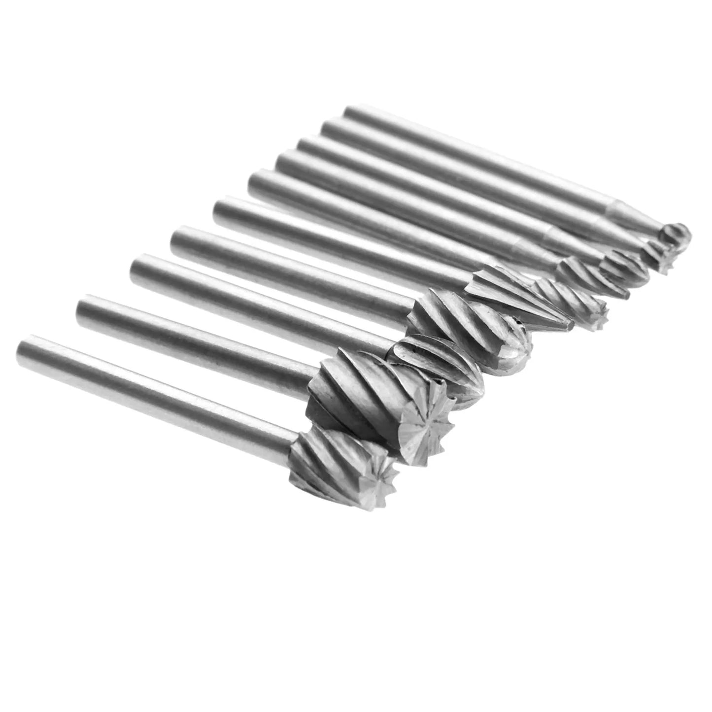 10Pcs 1/8 HSS Routing Router Drill Bits Set for Dremel Carbide Rotary Burrs Tools Wood Stone Metal Root Carving Milling Cutter