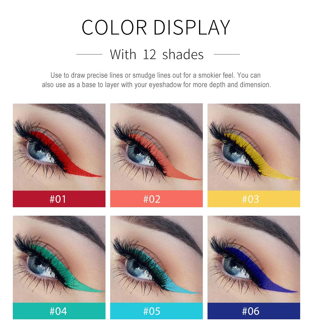 Waterproof 12 Color Liquid Eyeliner Pencil DIY Paintings Eyeliner Easy To Wear Colorful White Yellow Blue Eye Liner Pen Makeup