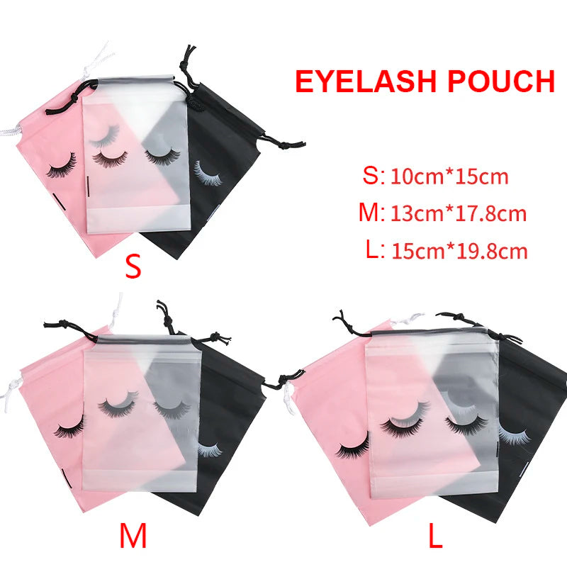 20/50PCS Eyelash Extension Drawstring Bag Reusable Plastic Aftercare Bags Lashes Lipstick Travel Pouch Makeup Tools Wholesale