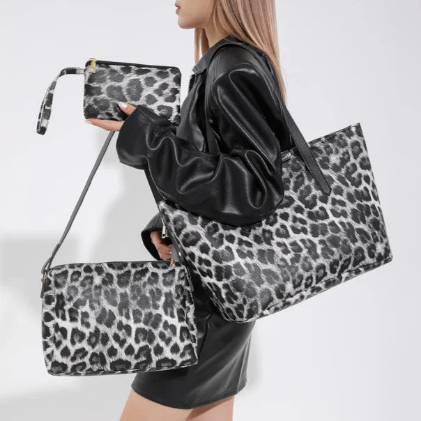 3pcs/set Designer Leopard Pattern Cover Mother Bag Euro-America Style Fashion Handbag Large Women's Tote Bag Ladies Shoulder Bag