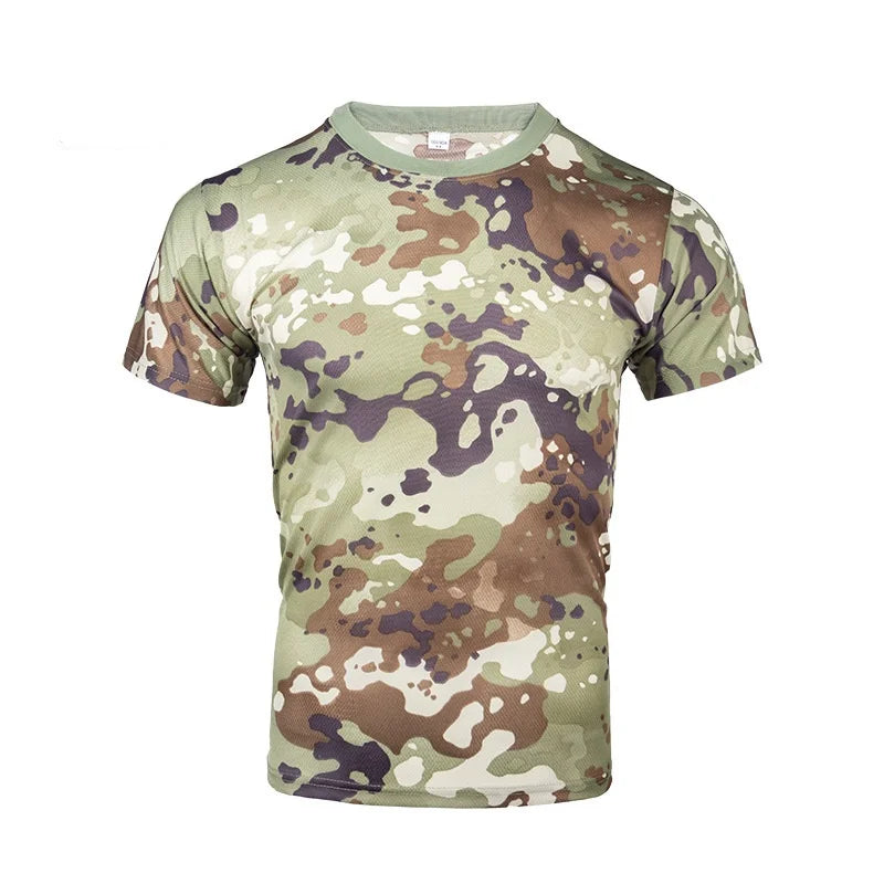 Men Tactical T-shirt Summer Camouflage Quick Dry Short Sleeve O Neck T Shirt Combat Clothes Hunting Camping Shirt