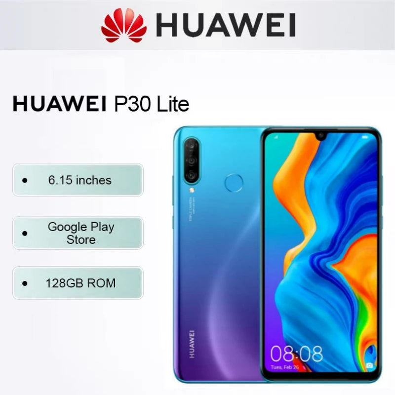 Global HUAWEI P30 Lite Smartphone Android 6.15 inch 128GB ROM 4GB RAM 48MP+32MP Cell phone Google Play Unlocked Mobile phones