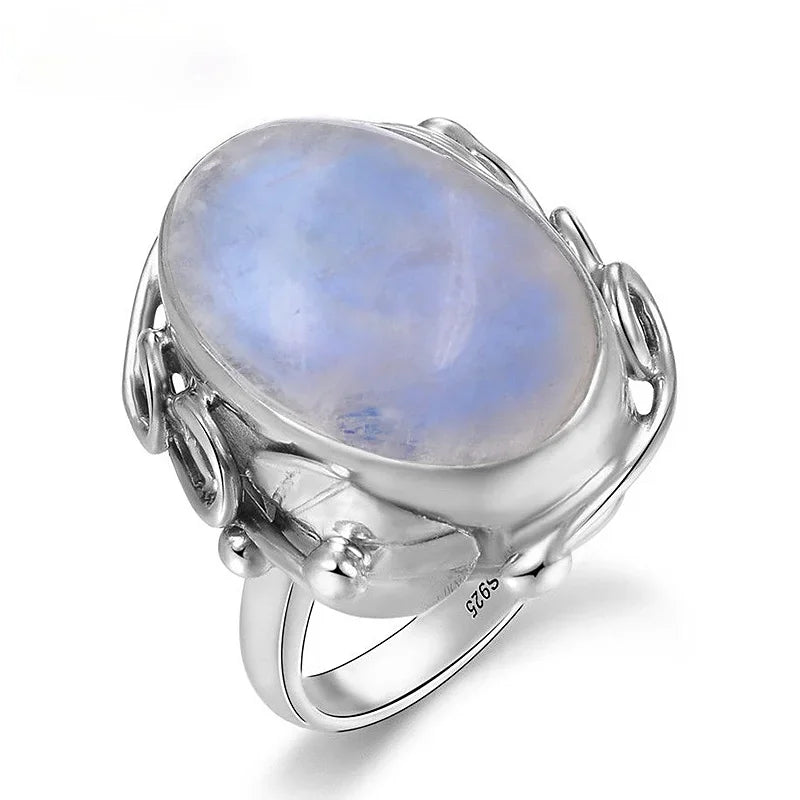 925 Sterling Silver Oval 11*17mm Moonstone Rings for Men Women Jewelry Ring Party Wedding Anniversary Gift Vintage Ring