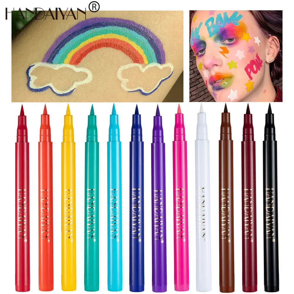 Waterproof 12 Color Liquid Eyeliner Pencil DIY Paintings Eyeliner Easy To Wear Colorful White Yellow Blue Eye Liner Pen Makeup