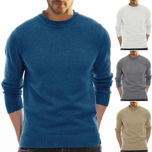 Men Sweater Solid Color Soft Breathable Anti-pilling Slim Fit Round Neck Long Sleeve Knit Elastic Fall Sweater Men Clothes