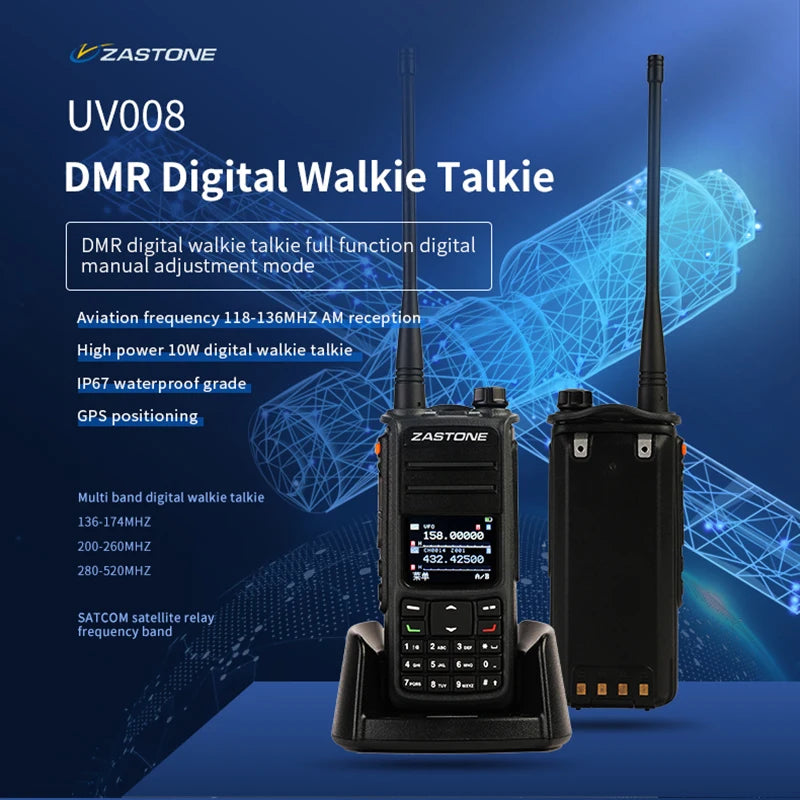 2PCS ZASTONE UV008 DMR Walkie Talkie Digita Two Way Radio Dual band 10W Dual time slot Walkie-talkie 136-174MHZ 350-480MHZ