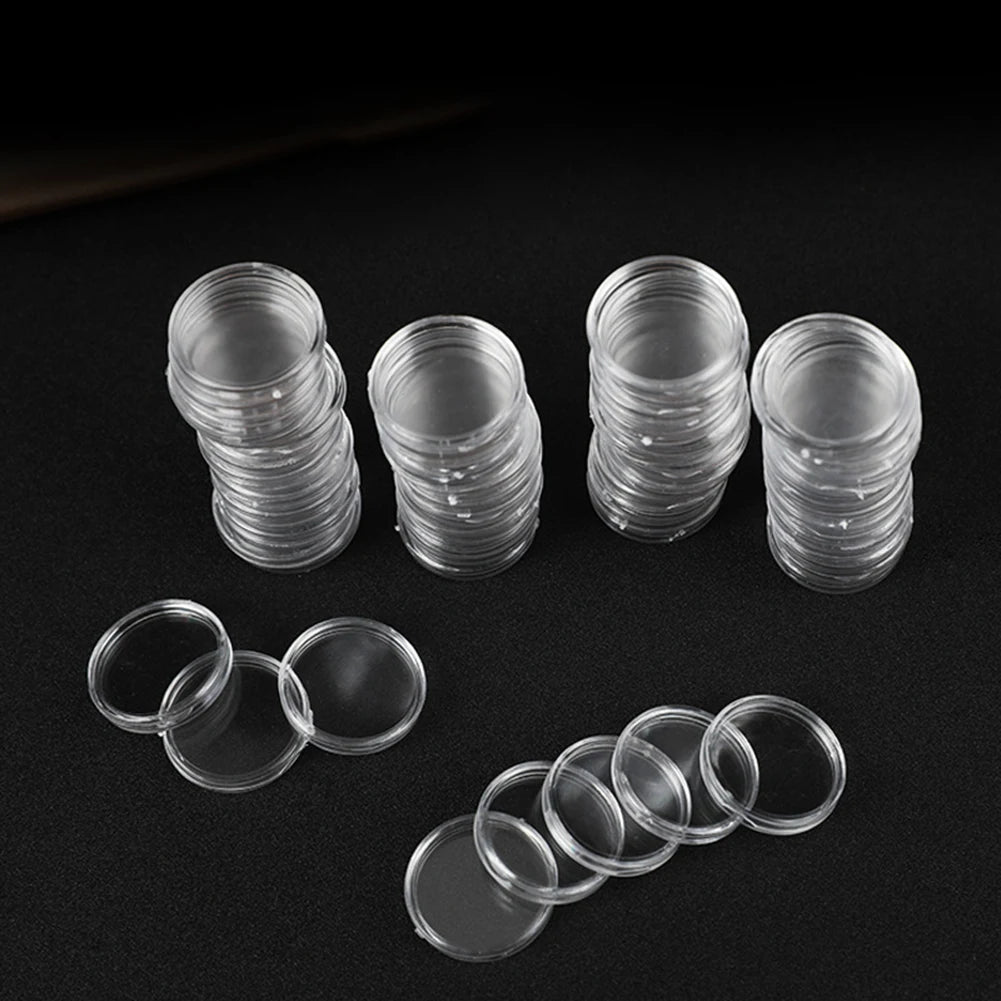 100PCS 16mm Transparent Round Coin Box Capsules Plastic Storage Coin Collection Holder Containers Home Supplies