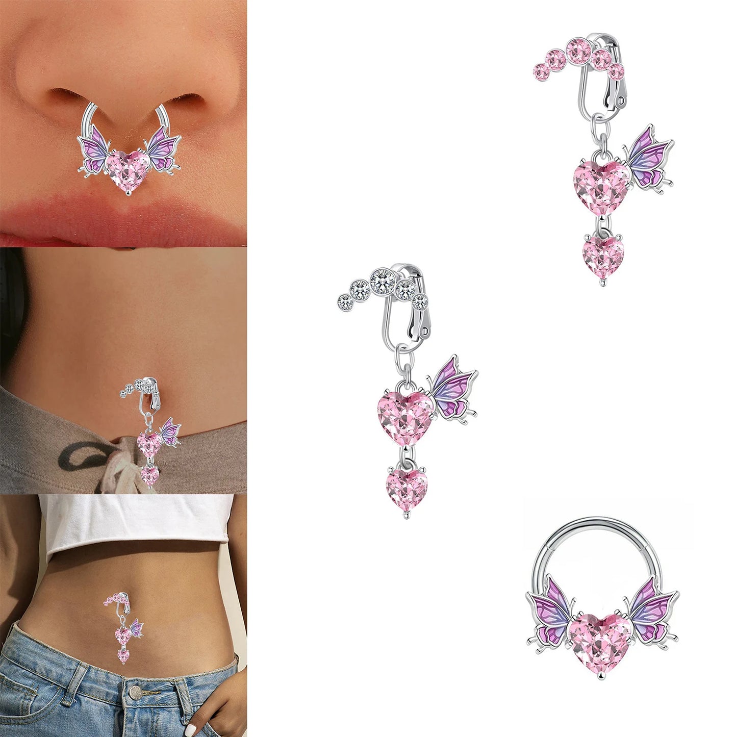 1Pc Heart Butterfly Cz Belly Button Ring Women Fashion Glitter Nose Ring Heart Nipple Piercing Barbell Pircing Body Jewelry Sexy