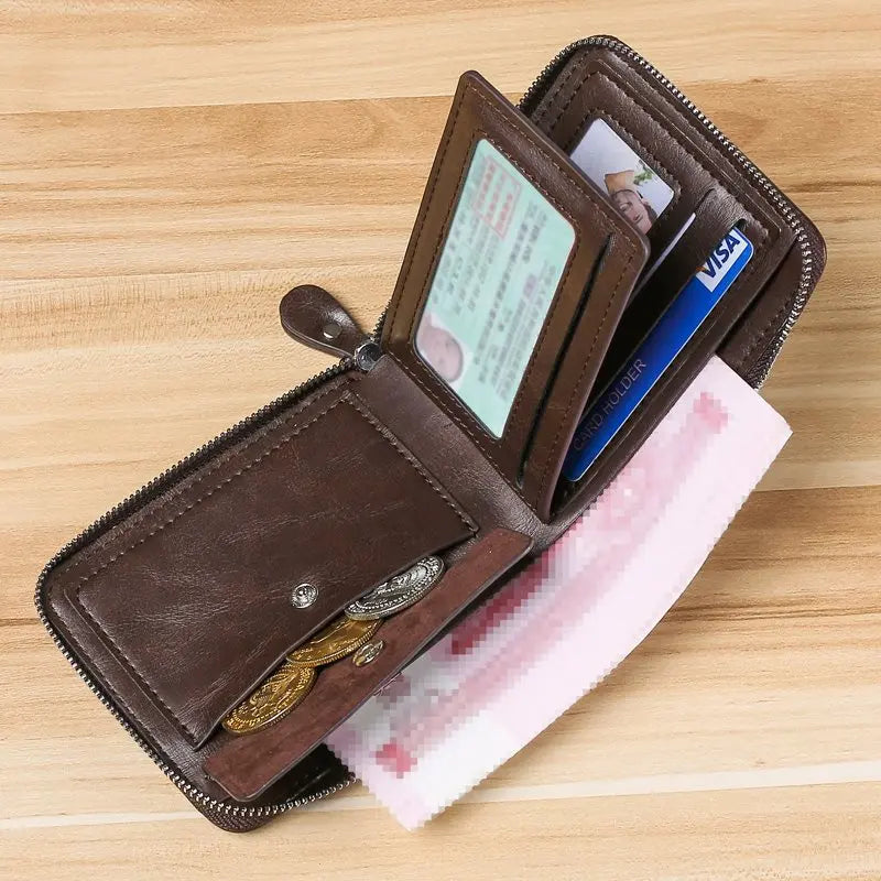 Men's Coin Purse Wallet RFID Blocking Man PU Leather Wallet Zipper Business Card Holder Money Bag Wallet Male