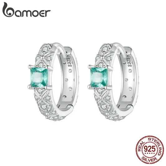 BAMOER 925 Sterling Silver Dainty CZ Huggie Earrings Platinum Filled Chunky intricate texture Minimalist Hoop Earrings