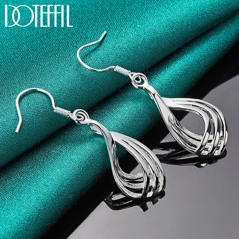 DOTEFFIL 925 Sterling Silver Third line Water Drops Earrings For Woman Best Gift Wedding Engagement Party Jewelry