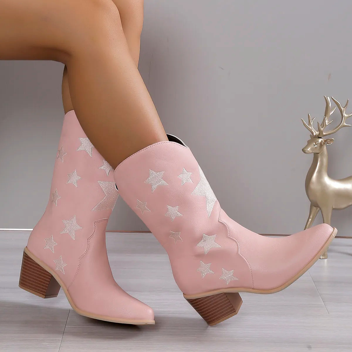 2023 New Women's Embroidered Western Knee High Boots Cowboy Cowgirl Boots Chunky Heel Platform Boots Women Western Shoes