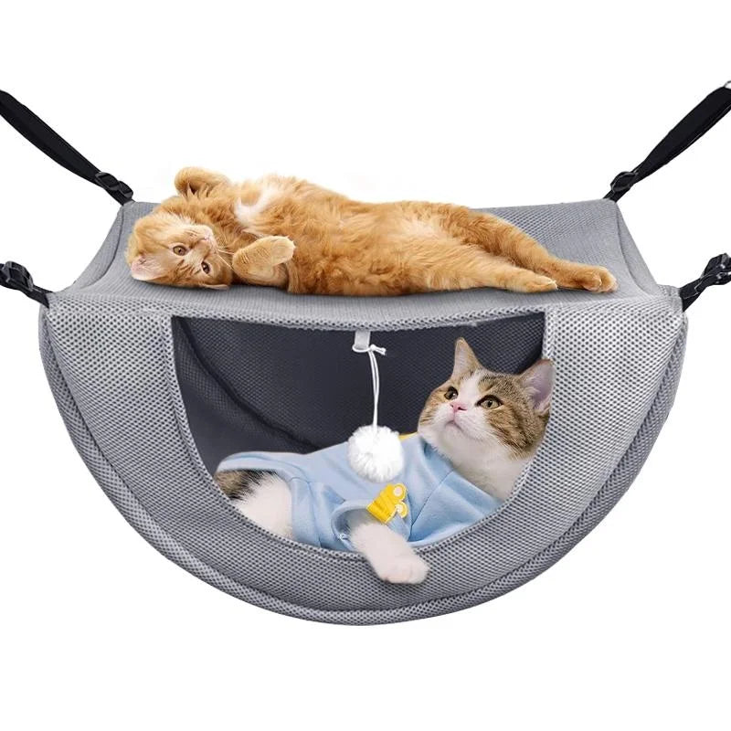 Double Layer Cat Cage Hammock,Breathable Mesh Hanging Pet Bed with Adjustable Lanyard,Suitable for Indoor Cats Kitten Ferret Ham