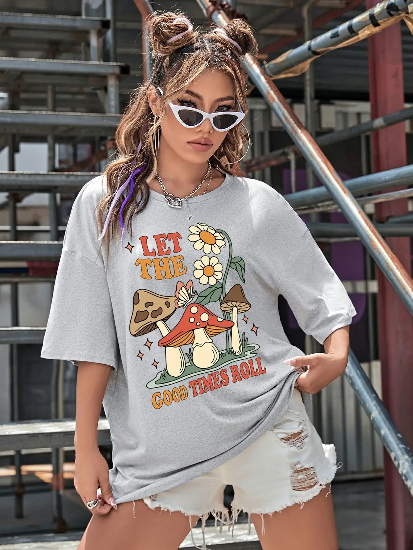 Let The Good Times Roll Mushroom Flower Graphic T-Shirt Women Cotton Brand Clothing Casual Fashion Short Sleeve O-Neck T Shirts