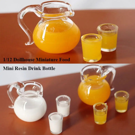 1Set 1/12 Dollhouse Miniature Food Mini Resin Drink Bottle Simulation Orange Juice Milk Model Toys Milk Drink Play Dollhouse