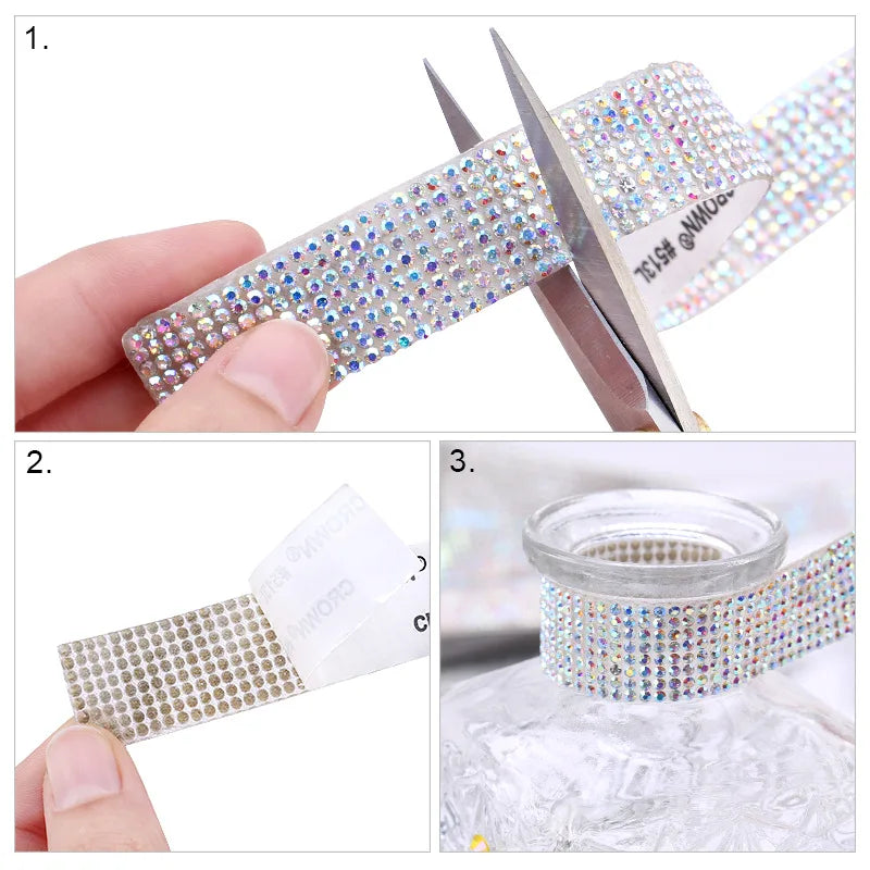 1Yard Self Adhesive Crystal Rhinestone Sticker Diamond Ribbon DIY Sticker Rhinestones Arts Crafts Car Phone Decoration