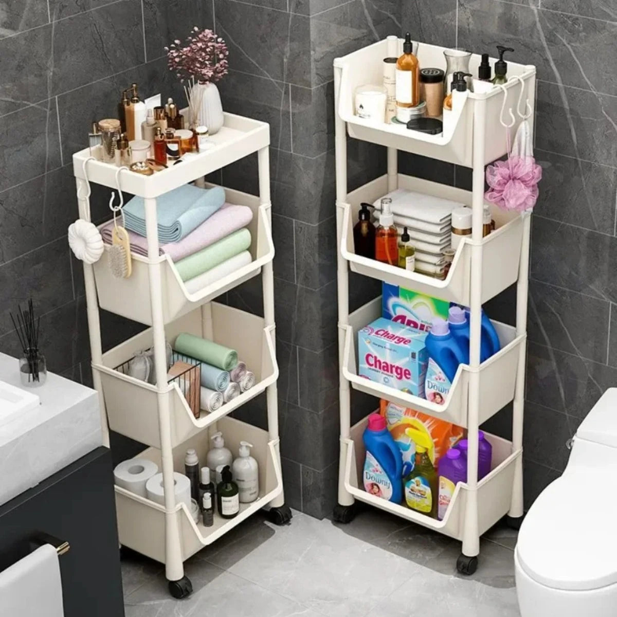 Multi-Layer Movable Trolley with Wheels Bookshelf Portable Corner Storage Rack Kitchen Storage Cabinet Home Organizer Shelves