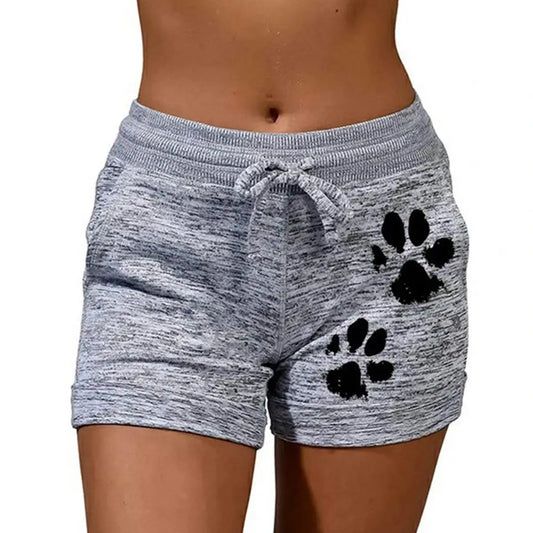 Casual Shorts Women High Waist Cats Claw Print Drawstring Quick Dry Elastic Sports Shorts Gym Women's Clothing