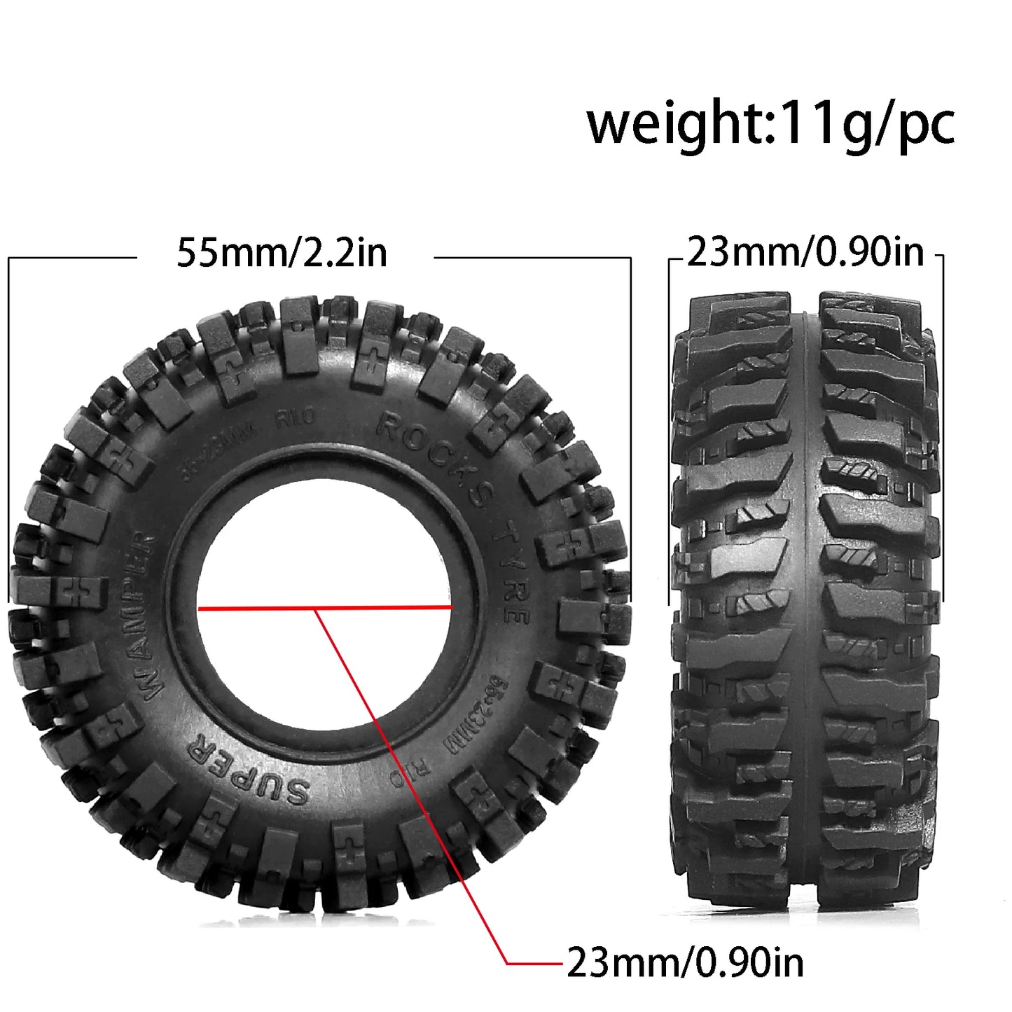 RS RC Super Soft Sticky 1.0 Crawler Tires 55*23mm for 1/18 1/24 RC Crawler Car Axial SCX24 FMS FCX24 AX24 Upgrade (T1011)