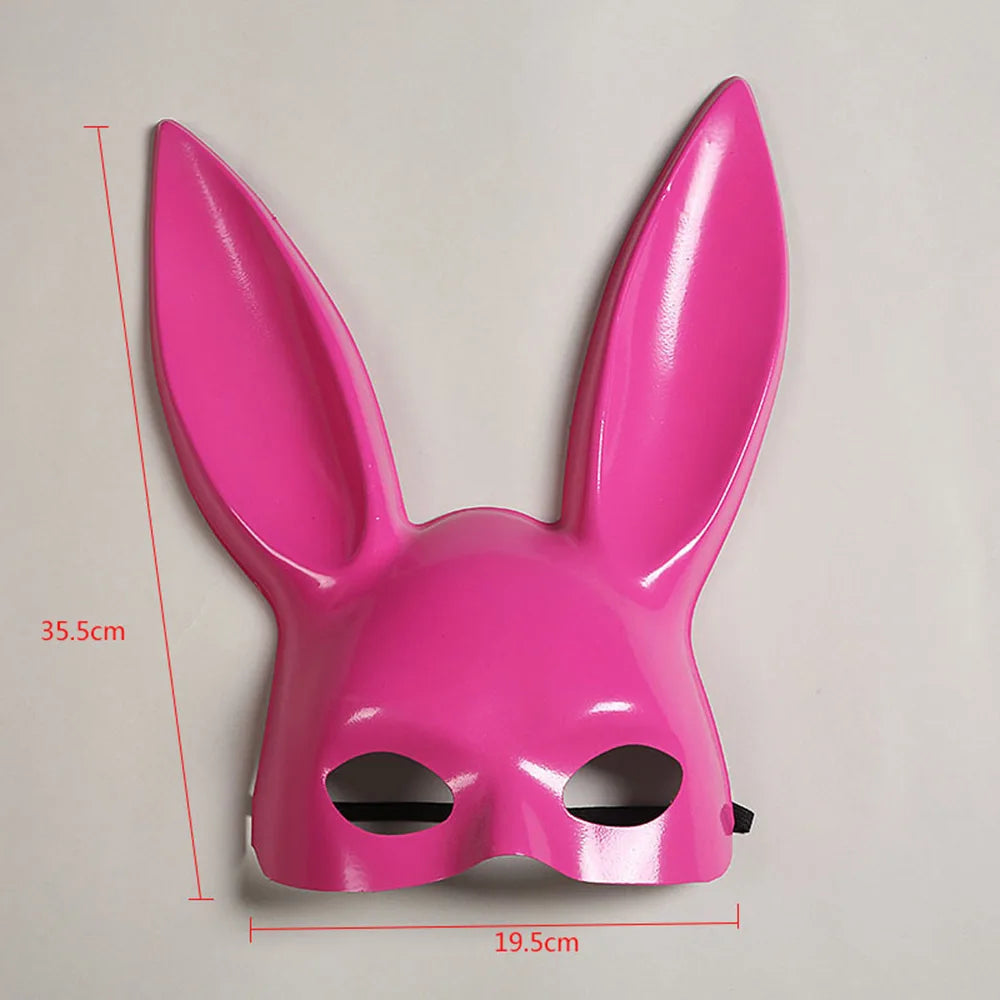 Solid Color Halloween Rabbit Ears Half Mask Bright Matte Bunny Cosplay Party Masquerade Festival Anime Bar Nightclub Accessories