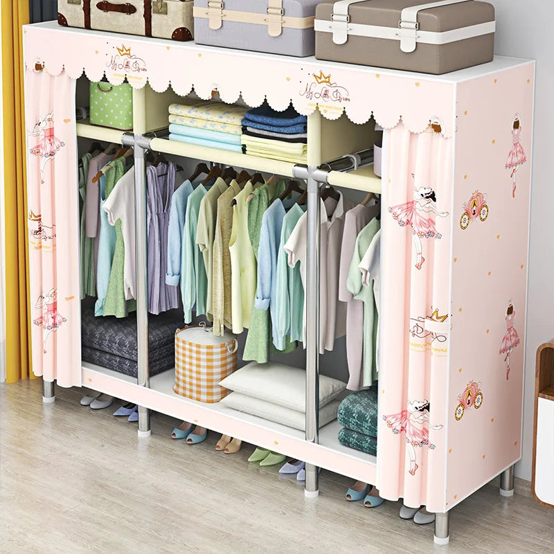 Bedroom Portable Foldable Cloth Wardrobe Organizer Clothes Folding Canvas Wardrobe Closet Rack for Clothes,Princess Ballet