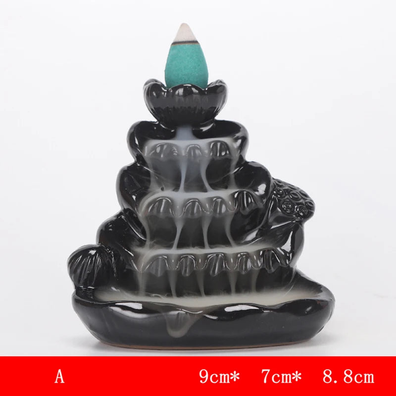 Handmade Ceramic Backflow Incense Burner Decor With 10 Cones Waterfall Holder