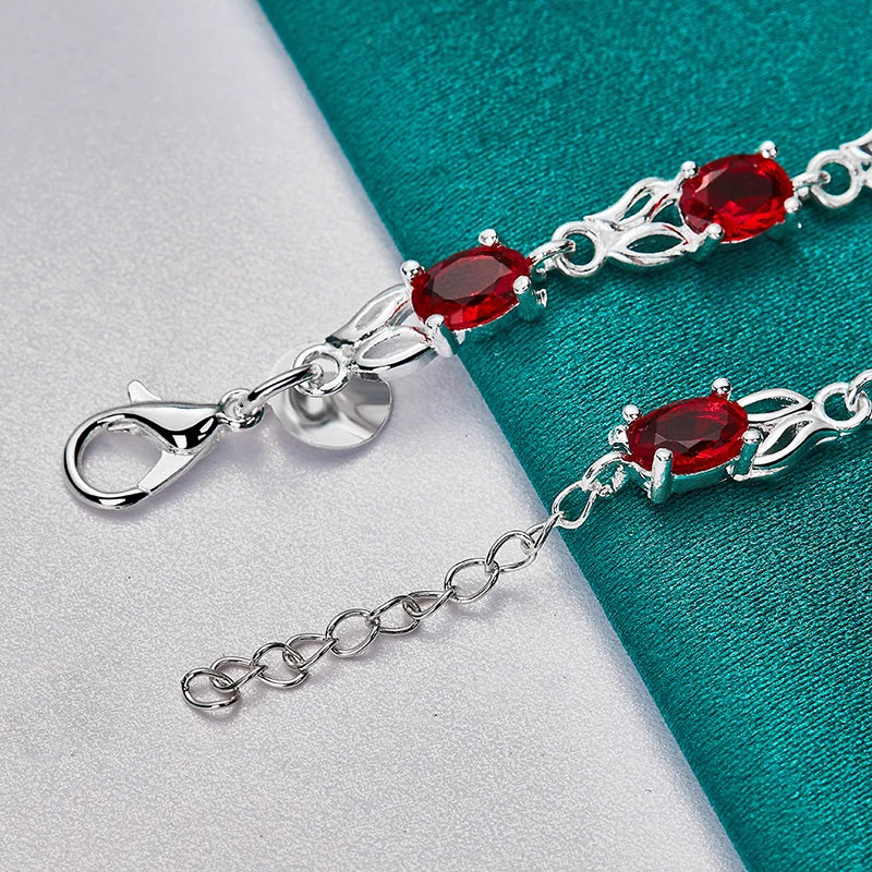 925 Sterling Silver Red AAA Zircon Rabbit Chain Bracelet For Women Fashion Party Engagement Wedding Birthday Gift Charm Jewelry