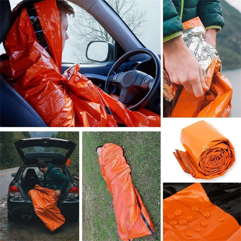 Portable Waterproof Emergency Survival Sleeping Bag Outdoor Edc Camping Gear Thermal Sack First Aid Rescue Kit Mylar Blanket