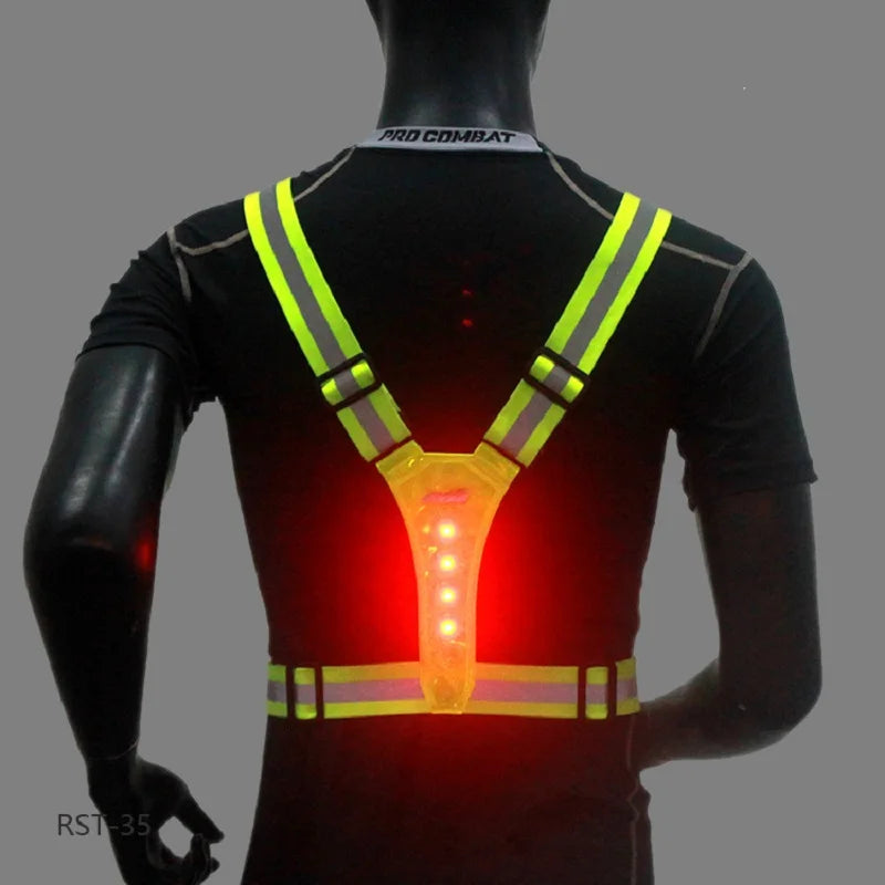 Safety Reflective Vest LED Running Light Adjustable Cycling Vest Night Warning Work Fishing Sports Vest