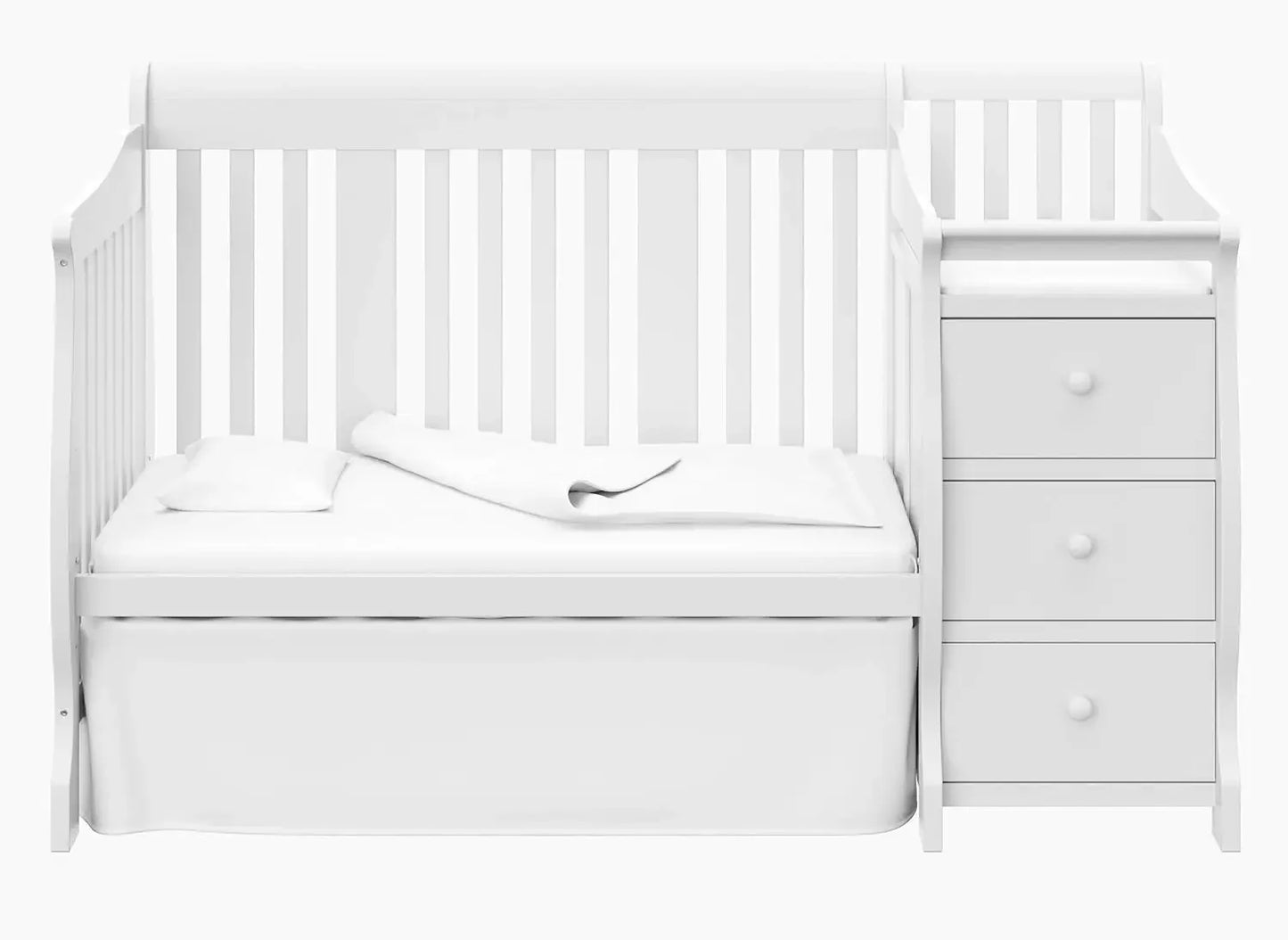 Storkcraft Portofino 5-in-1 Convertible Crib and Changer (White) – Changing-Table Combo with Drawer, Converts to Toddler Bed