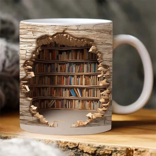 3D Bookshelf Mug Creative Room Design Ceramic Bookshelf Coffee Cup Bookshelf Coffee Mug 3D Effect Book Cup Gifts for Book Lovers