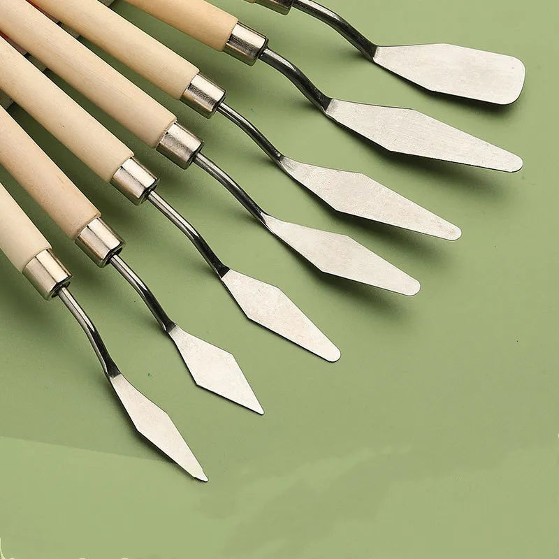 7pcs/Set Palette Oil Mix Pigment Scraper Stainless Steel Artist Painting Palette Knife Art Craft Metal Spatula Set Art Tools