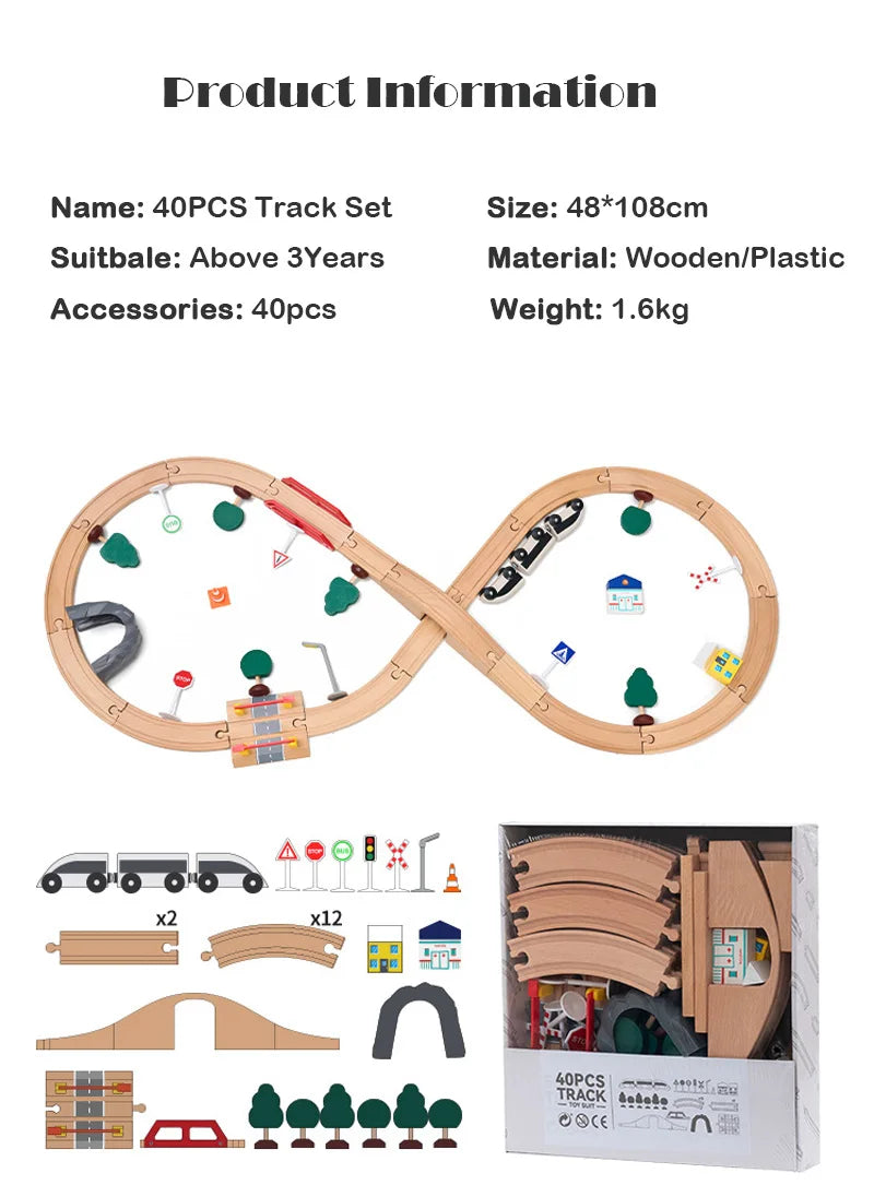 Wood Railway Track Set Expansion Package DIY Building Blocks Accessories Tracks Fit for Biro Wooden Tracks Kids Educational Toys